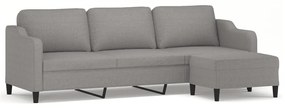 3153519 vidaXL Canapea cu 3 locuri și taburet, gri deschis, 210 cm, textil