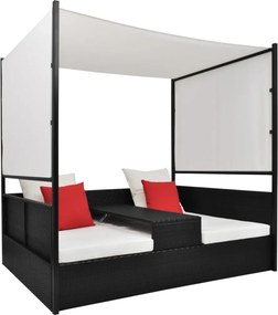 vidaXL Pat de grădină cu baldachin, negru, 190 x 130 cm, poliratan