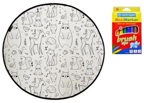 Set covor și markere pentru textile Butter Kings Field Full of Animals, ø 130 cm