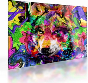Tablou pe sticlă - Lupul cu graffiti (70x50 cm)