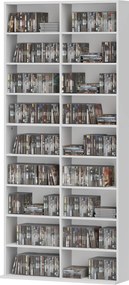 HOMCOM Raft pentru DVD-uri, Raft de depozitare CD, 14 rafturi reglabile, 18 compartimente, 175 cm, Raft Blu-ray, Placă de lemn, Alb | Aosom Romania