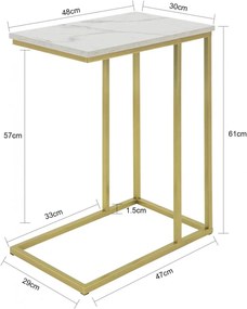 MAU11 - Masa Auxiliara 48 cm pentru canapea, masuta living, dormitor - Alb - Auriu