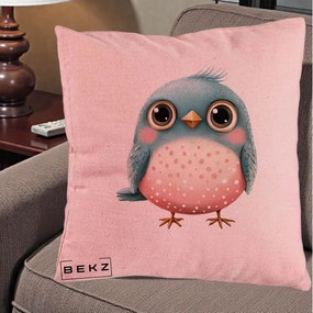 Perna Decorativa Pasare Teal-Roz cu Pete, 40x40 cm, Roz, Husa Detasabila, Perna Inclusa, BEKZ®