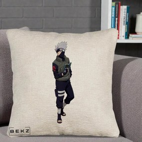 Perna Personalizata Naruto Kakashi Hatake Portret Complet, 40x40 cm, Bej Canapea, Husa Detasabila, Perna Inclusa, BEKZ®