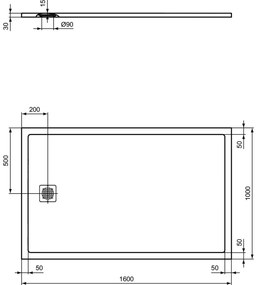 Cadita dus compozit 160x100 cm Ideal Standard Ultra Flat S, gri asfaltic Gri asfaltic, 1600x1000 mm