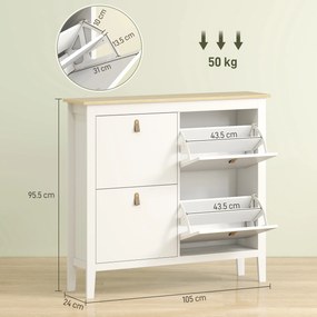 HOMCOM Pantofar Slim cu 4 Sertare pentru 20 Perechi de Pantofi, Mărime EU44 și Separatoare Reglabile, 105x24x95,5 cm, Alb | Aosom Romania
