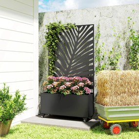 Outsunny Jardinieră cu spalier, cuvă pentru flori, cu paravan de intimitate și roți blocabile, metal, 90 x 30 x 160 cm, negru | Aosom Romania