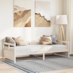 vidaXL Pat de zi cu saltea, alb, 90x200 cm, lemn masiv pin