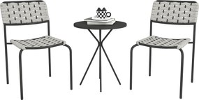 Outsunny Set mobilier grădină din poliratan, lounge exterior mobilier balcon pentru 2 persoane, 3 piese, 2 scaune, masă, gri | Aosom Romania