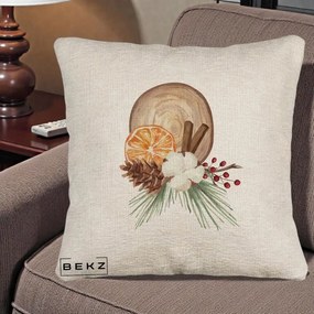 Perna Decorativa Aranjament de Craciun Nordic, 40x40 cm, Bej Canapea, Husa Detasabila, Perna Inclusa, BEKZ®