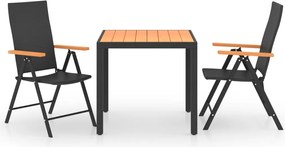 vidaXL Set mobilier de grădină, 3 piese, negru și maro
