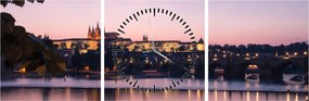 Tablou cu palatul din Praga și Vltava (cu ceas) (90x30 cm)