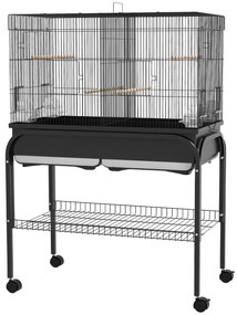 PawHut Cușcă păsări cușcă papagal cu suport roți pentru cacatua papagal canari papagal 85 x 49 x 119 cm negru | Aosom Romania