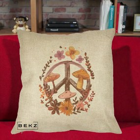 Perna Decorativa Peace Sign Ciuperci Floral, 40x40 cm, Crem, Husa Detasabila, Perna Inclusa, BEKZ®