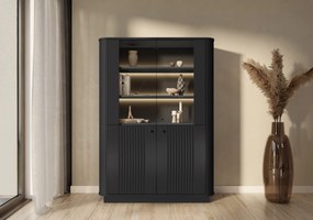 Vitrină cu 4 uși pe soclu Vesper 103 cm - negru / mânere negre
