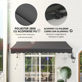 Outsunny Pergolă cu Prindere Fără șuruburi cu Manivelă Electrică, Ajustabilă în Înălțime, Pergolă cu Brațe Articulate 300 cm Lățime Gri Închis | Aosom Romania