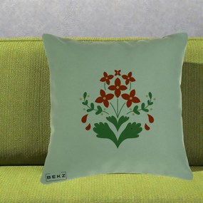 Perna Decorativa Buchet Floral Folk Rosu-Verde, 40x40 cm, Verde, Husa Detasabila, Perna Inclusa, BEKZ®