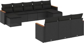 vidaXL Set canapele de grădină cu perne, 10 piese, negru, poliratan