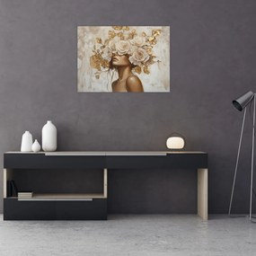 Tablou pe sticlă - Fată cu Trandafiri (70x50 cm)