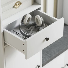 HOMCOM Dulap pentru hol 180 cm cu suport pentru haine, bancă pentru încălțăminte, 4 cârlige, polițe deschise, MDF, Alb | Aosom Romania