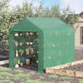 Outsunny Solar de grădină cu rafturi, husă PE rezistentă UV, ușă rulantă cu fermoar, cadru oțel, 190x120x190 cm, verde | Aosom Romania