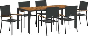vidaXL Set de masă pentru grădină 7 pcs Negru poliratan