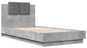 3209971 vidaXL Cadru de pat cu tăblie, gri beton, 90x190 cm, lemn prelucrat