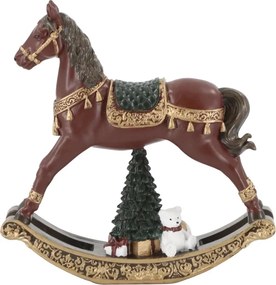Decorațiune vintage de Crăciun din rășină, pictată manual, „Noël Rocking Horse”, H14 cm