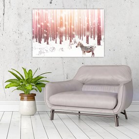 Tablou - Zebra în pădurea înzăpezită (90x60 cm)