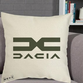 Perna Personalizata cu emblema Dacia, 40x40 cm, Ecru, Husa Detasabila, Perna Inclusa, BEKZ®