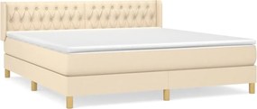 vidaXL Pat continental cu saltea, crem, 180x200 cm, textil