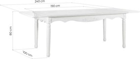 Masă lemn masiv alb dining extensibilă Elizabeth 190/, 240 × 100 × 80 cm