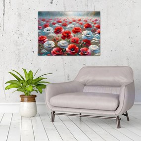 Tablou pe sticlă - Câmp de maci (70x50 cm)