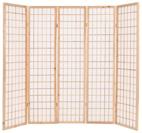 245903 vidaXL Paravan pliabil cu 5 panouri, stil japonez, 200x170 cm, Natural