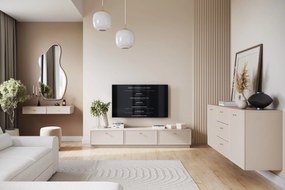 Comodă suspendată Lorini 150 cm cu sertare - cașmir / mânere aurii T-bar