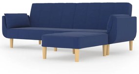 3081779 vidaXL Canapea extensibilă 2 locuri,taburet&2 perne,textil,albastru