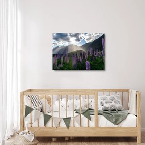 Tablou pe sticlă - scenariu cu flori de Lupin (70x50 cm)