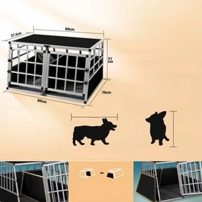 Cușcă de transport pentru câini BRUNO, 89x70x51cm, argintiu/negru Cadoca