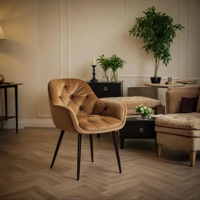 Fotoliu pentru cafenea din catifea maro cu design elegant si picioare metalice BUC 257