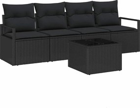 vidaXL Set de canapea cu pernă cu depozitare 5 pcs Negru poliratan