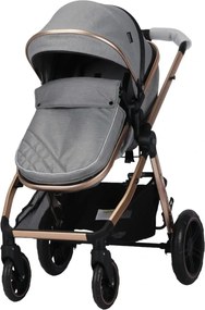 Carucior nou nascuti 2 in 1 NOVOKIDS™ X2000 series, Cu geanta bebe, Cadru Aluminiu Gold, Amortizoare, Roti din cauciuc plin AVE, Landou, Spatar