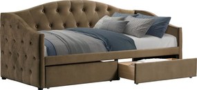 Pat cu spaţiu de depozitare, 90x200, ţesătură Velvet maro, ZASKA