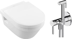 Pachet vas wc suspendat Villeroy&Boch Architectura, capac softclose si set dus igiena intima crom cu baterie incastrata Omnires Y