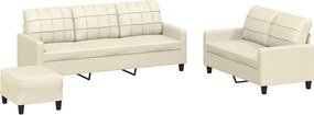 vidaXL Set de canapele cu perne, 3 piese, crem, piele ecologică