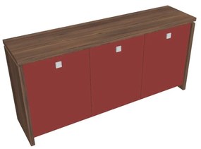 Dulap mic Verno 188 x 46 x 90 cm, uși de sticlă, nuc / roșu