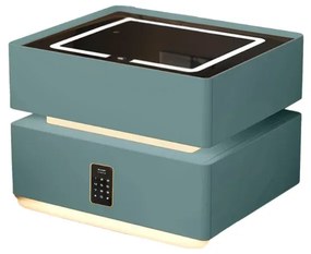 Noptieră inteligentă cu &icirc;ncărcare wireless, iluminare LED, 2 sertare de depozitare, senzor de lumină nocturnă și &icirc;ncuietoare codificată &ndash; verde, design modern din sticlă și lemn