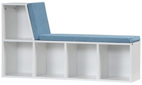 HOMCOM Biblioteca banc 2 in 1 cu 5 compartimente de depozitare si 2 perne 108 x 30 x 60 cm alb albastru | Aosom Romania