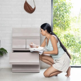 Cutie de depozitare modulară Wave twin Wood cu roți 54,6 x 43,4 x 22 cm, Larg - 2 sertare - rotițe