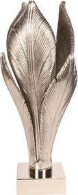 Picior de lampă de masă din aluminiu, argintiu, în formă de boboc cu petale în relief, 58 x 23 cm, „Céleste”