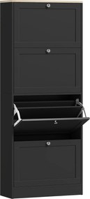 HOMCOM Dulap pentru încălțăminte 24 perechi, dulap cu 4 sertare rabatabile, etajere reglabile, 60x23,5x151cm, negru | Aosom Romania